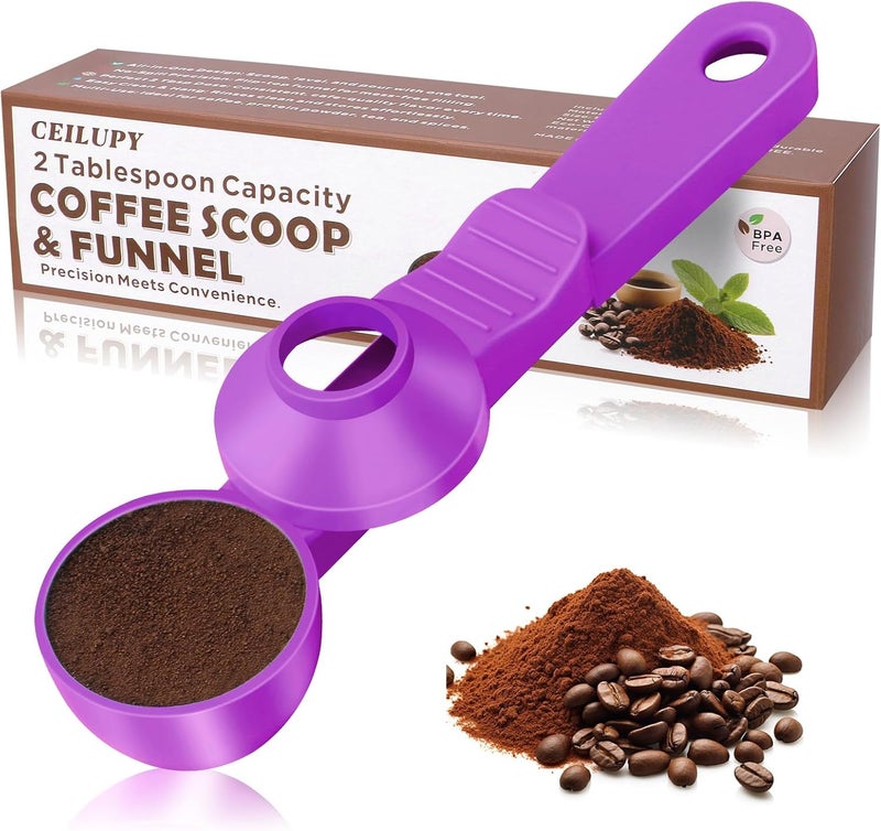 CEILUPY 2-in-1 Coffee Scoop with Funnel, 2 Teaspoon Measuring Spoon for Reusable K Cups, Ground Coffee, Protein Powder & Tea, Mess-Free Plastic Design (Rose Red) - Image 1